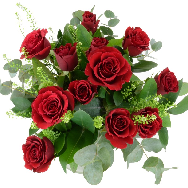 12 short stem roses hand tied bouquet